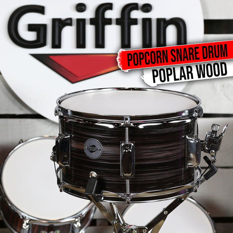 GRIFFIN Firecracker Snare Drum - Popcorn 10x6 Zebra Poplar Wood Shell Soprano