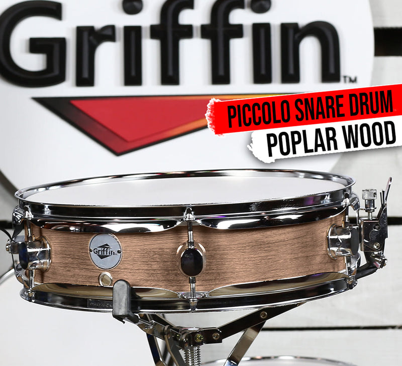 GRIFFIN Piccolo Snare Drum - 13x3.5 Zebra Wood Poplar Acoustic Shell Percussion