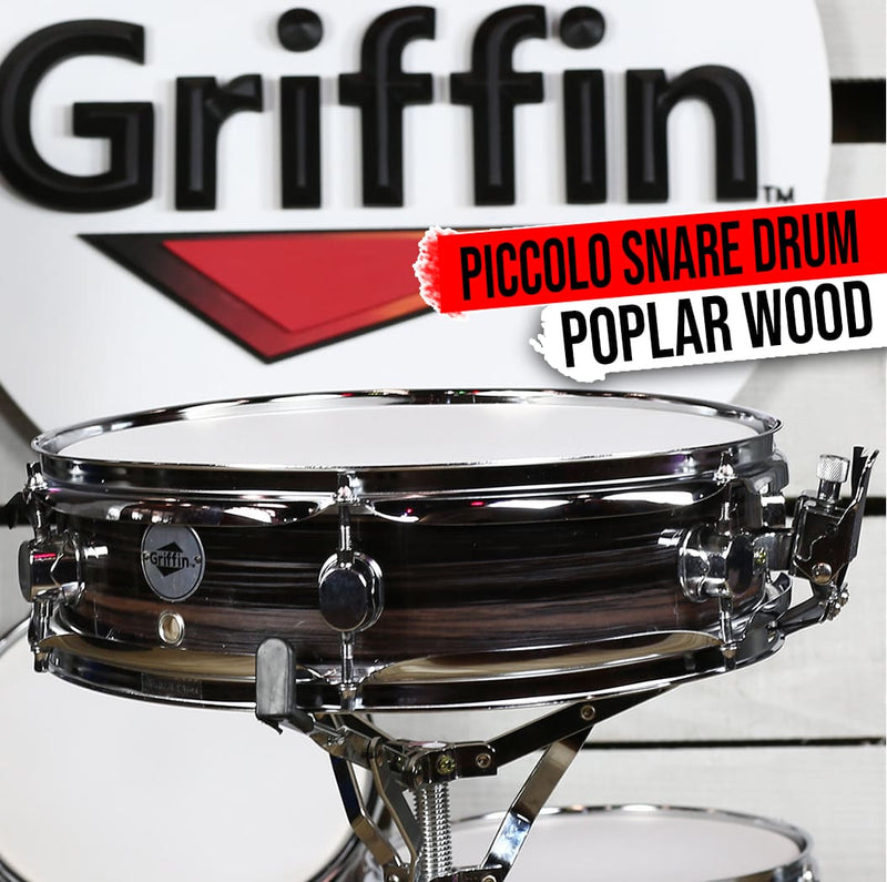 GRIFFIN Piccolo Snare Drum - 13x3.5 Zebra Wood Poplar Acoustic Shell Percussion
