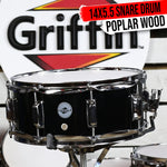 GRIFFIN Snare Drum - Black 14x5.5 Poplar Wood Shell Acoustic Percussion Kit Set