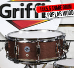 GRIFFIN 14 Snare Drum - Hickory 14x5.5 Poplar Wood Shell Percussion Kit Set