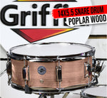 GRIFFIN Snare Drum - 14 x 5.5 Oak Wood Poplar Shell Percussion Head Key Kit Set