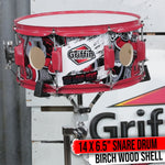 GRIFFIN Snare Drum Birch Wood Shell 14x6.5 inch Large Vents Metal Marching Head