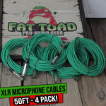 FAT TOAD Microphone XLR Cables 50Ft - 4 LOT Studio Mic Cord Extension Wire 24AWG