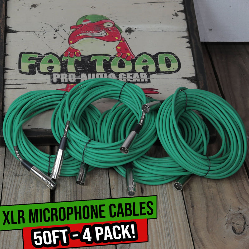 FAT TOAD Microphone XLR Cables 50Ft - 4 LOT Studio Mic Cord Extension Wire 24AWG