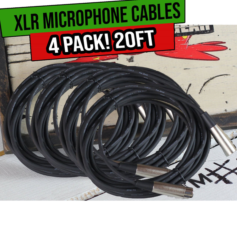FAT TOAD XLR Microphone Cables 20ft 4 PACK - DJ Pro Audio Studio Mic Cord Wire