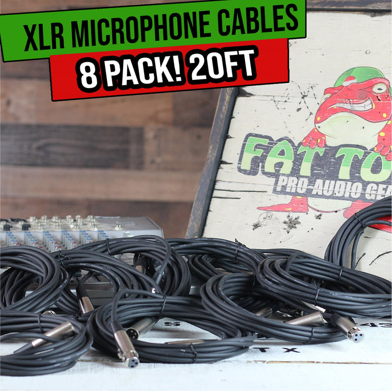 Microphone XLR Cables 20Ft FAT TOAD 8 Lot - Pro Audio Studio Mic Cord Wire 24AWG