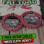 Guitar Cable 20FT Tweed Cloth Woven Braided Right Angle 2 Wires Instrument Cord