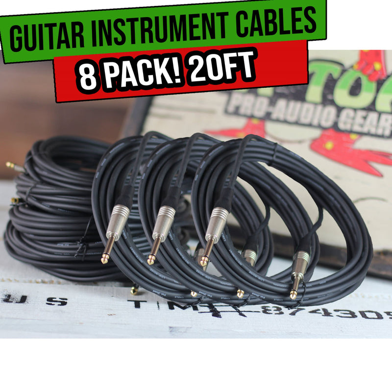 Guitar Cables Instrument Cord 8 Wire PACK Electric AMP Bass Music 1/4 Gold Jack 