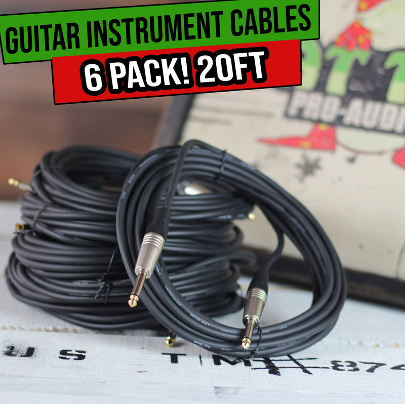 Guitar Cable Instrument Cord - 6 PACK 20FT Wire Recording Studio Amp 1/4 Jack