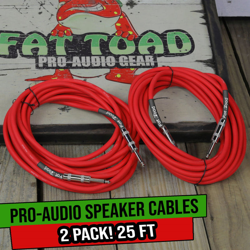 FAT TOAD Speaker Cables 1/4 Male Jack 25ft DJ Cords PA Audio Stage Studio Wires