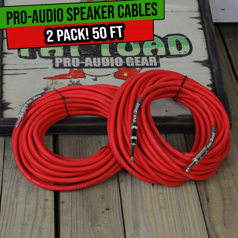 DJ Speaker Cables 50ft Cords 1/4 Male Jack FAT TOAD PA Audio Stage Studio Wires