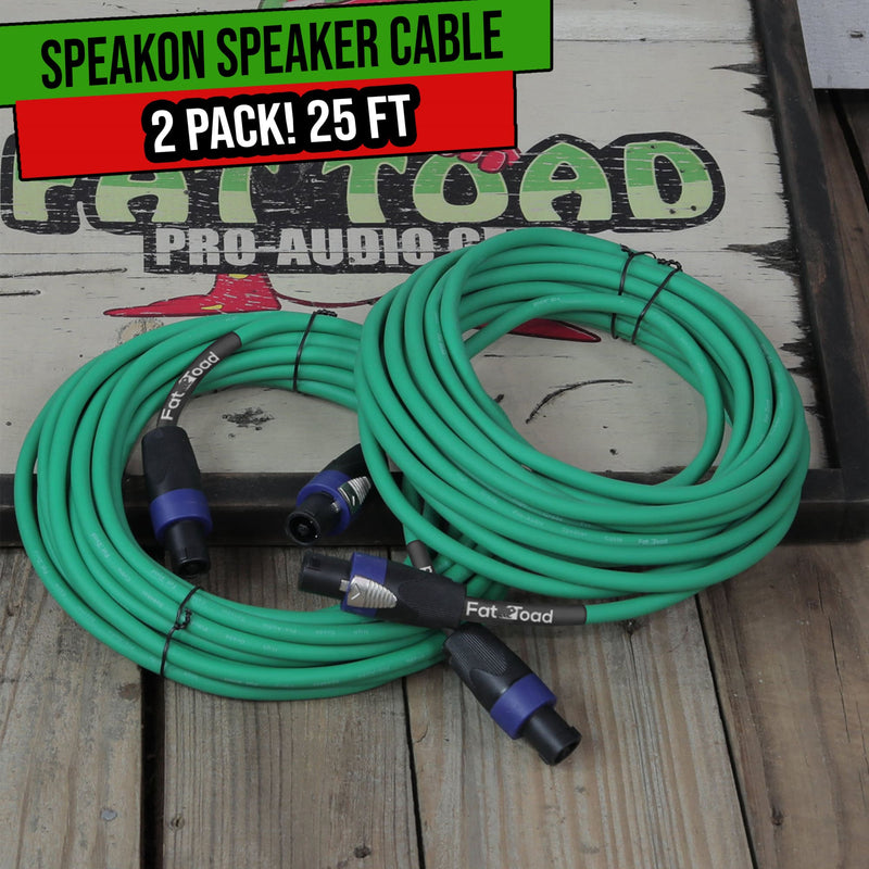 Speakon Cables 25 FT 2 PACK 12 AWG Wires -FAT TOAD Speaker Cords Pro Audio Stage