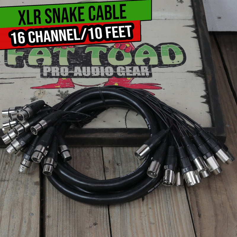XLR Snake Cable Patch - 16-Channel 10ft Pro Audio Mic Cord Mixer Sound Stage PA