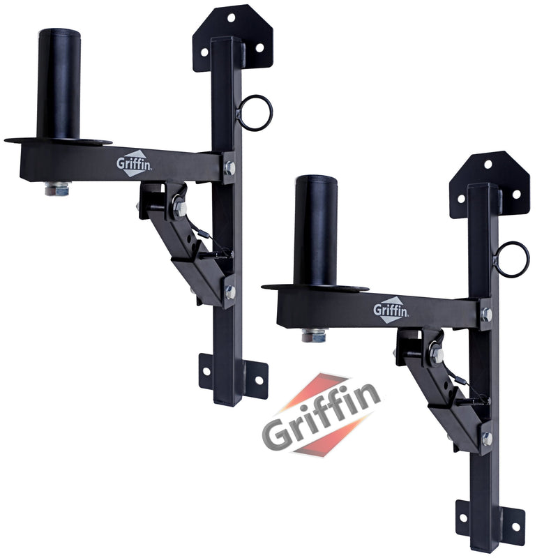 PA Speakers Wall Mount Brackets By GRIFFIN - Set Of 2 All Steel Pro-Audio Speaker 35mm Pole Holder - Securing Locking Pin & 3 Horizontal Level Tilt