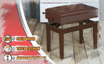 Adjustable Piano Brown PU Leather Bench by GRIFFIN - Vintage Stylish Design, Heavy-Duty & Ergonomic Keyboard Stool - Comfortable Seat & Hidden Storage