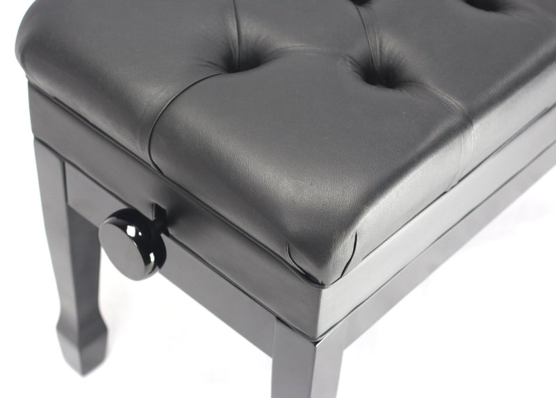 GRIFFIN Genuine Leather Piano Bench - Oversize Duet Vintage Black Solid Wood & Ergonomic Keyboard Stool - 2 Person Cushion Seat & Sheet Music Storage