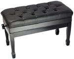 GRIFFIN Genuine Leather Piano Bench - Oversize Duet Vintage Black Solid Wood & Ergonomic Keyboard Stool - 2 Person Cushion Seat & Sheet Music Storage
