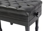 Genuine Leather Adjustable Piano Bench by GRIFFIN - Black Solid Wood Vintage Style & Heavy-Duty Ergonomic Keyboard Stool - Cushion Seat With Storage