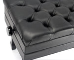 Genuine Leather Adjustable Piano Bench by GRIFFIN - Black Solid Wood Vintage Style & Heavy-Duty Ergonomic Keyboard Stool - Cushion Seat With Storage
