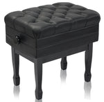 Genuine Leather Adjustable Piano Bench by GRIFFIN - Black Solid Wood Vintage Style & Heavy-Duty Ergonomic Keyboard Stool - Cushion Seat With Storage