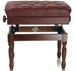 Genuine Leather Adjustable Piano Bench by GRIFFIN - Brown Solid Wood Vintage Design, Heavy-Duty & Ergonomic Keyboard Stool - Seat With Storage Space