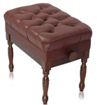 Genuine Leather Adjustable Piano Bench by GRIFFIN - Brown Solid Wood Vintage Design, Heavy-Duty & Ergonomic Keyboard Stool - Seat With Storage Space