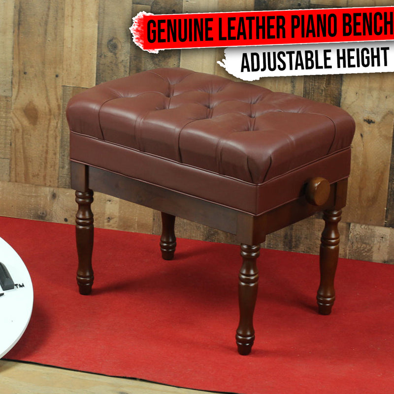 Brown Piano Bench | Duet Leather Seat & Solid Wood with Storage