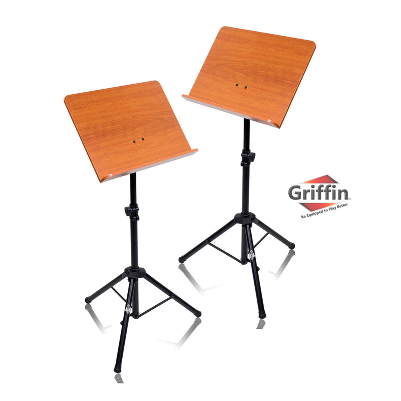 Wooden Music Stand 2 PACK - Wood Bookplate Sheet Holder Conductor Tripod Mount