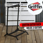 3 Guitar Rack Stand – Folding Three Multiple Stage Storage Bass Holder Mount DJ