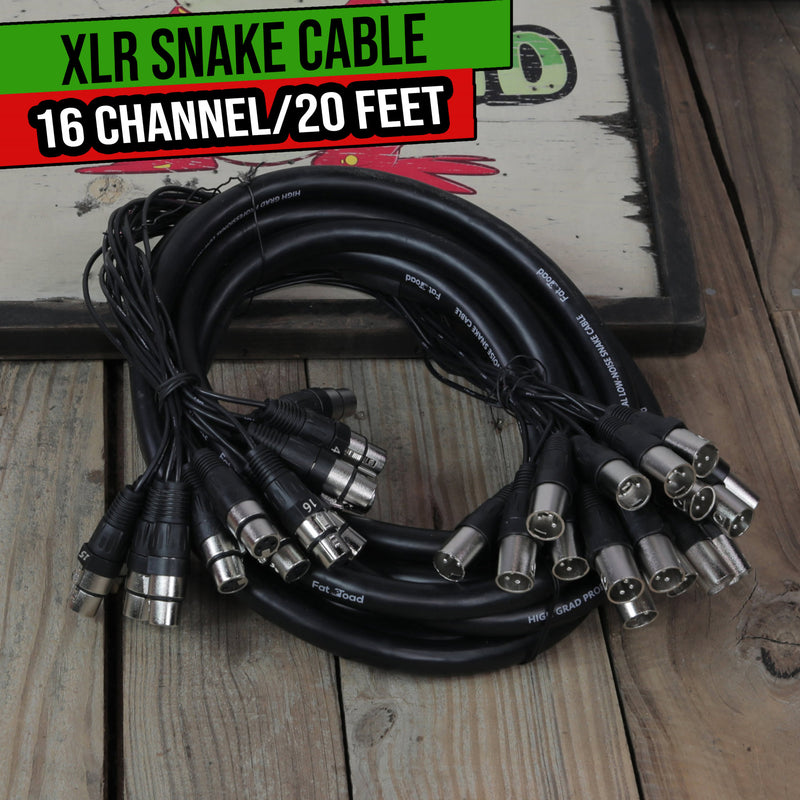 XLR Snake Cable - 16 Channel 20ft Mic Cord DJ Mixer Interface Hub Female to Male